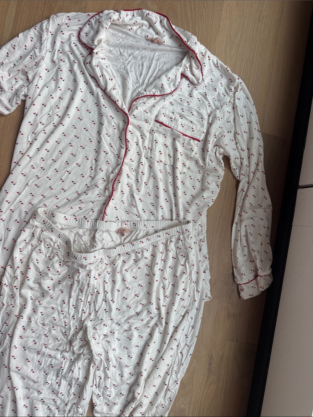 Eberjey Womens White Pajama Set with Pink Trim - Picture 3 of 4